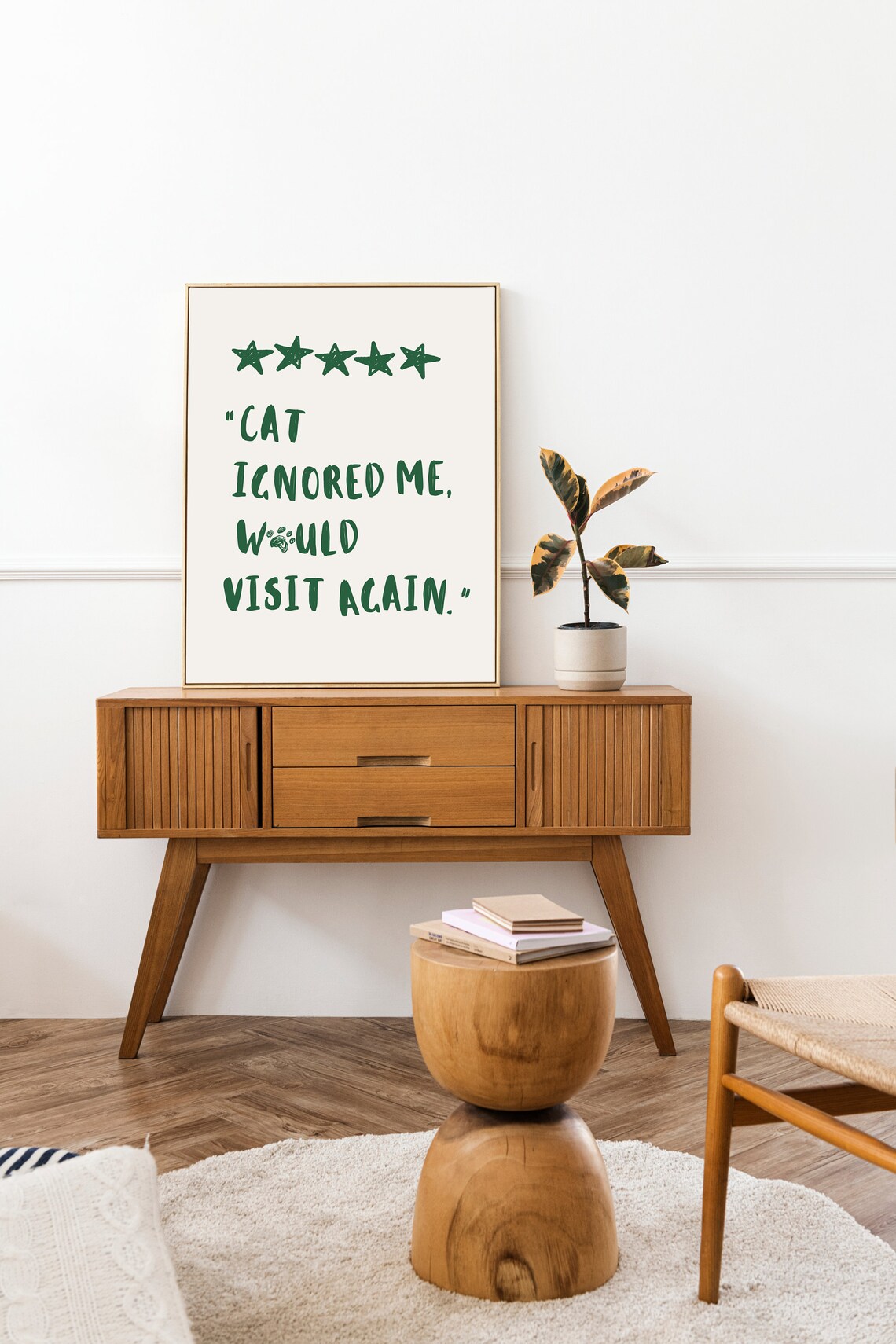 Green Handwritten Cat Ignored Me Five Star Review Quote Funny Poster - Image 3