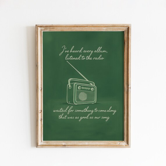 Our Song Taylor Swift Lyric Poster Vintage Radio Illustration Green