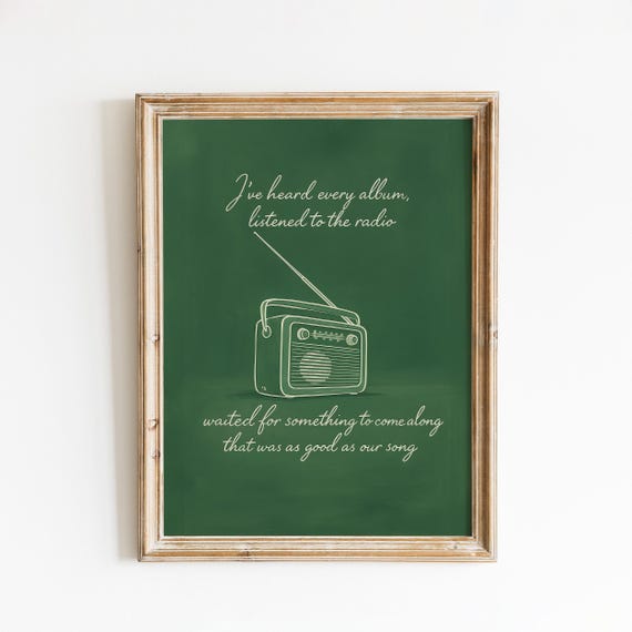 Radio Love Song Poster Vintage Green Lyric Wall Art