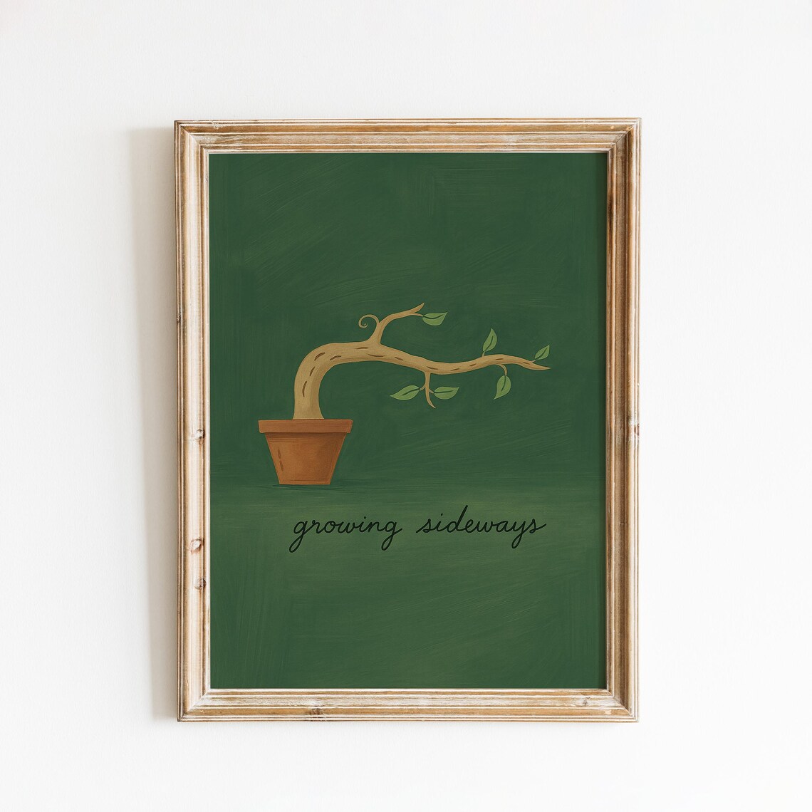 Growing Sideways Potted Plant Whimsical Green Botanical Minimalist Print