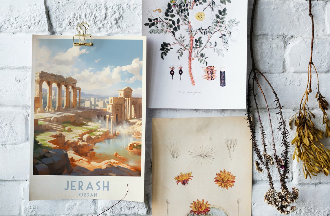 Jerash Jordan Ancient Roman Ruins Columns Vintage Travel Poster - Image 4