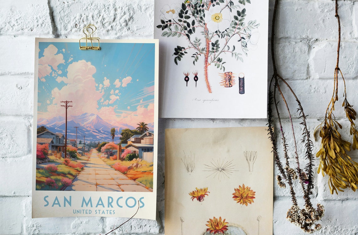 San Marcos Street Mountainside Blossoms Spring Travel Poster - Image 4