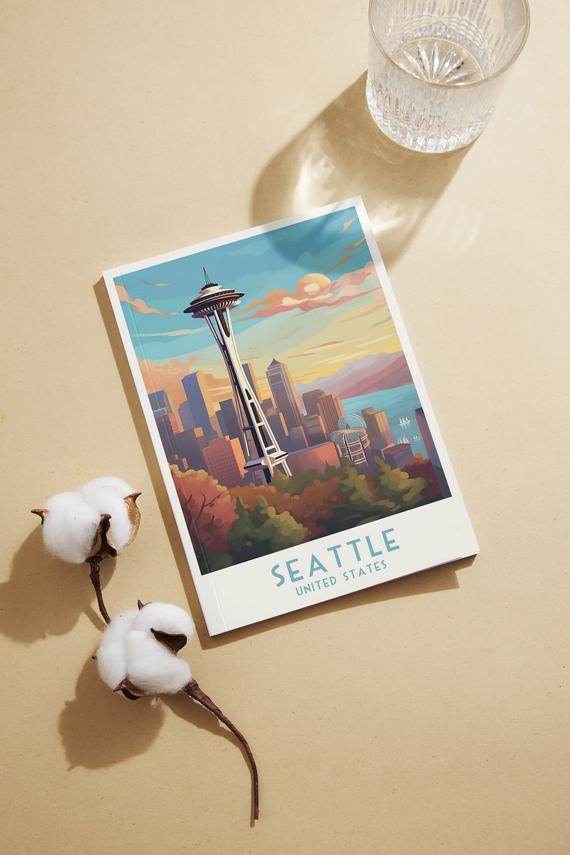 Seattle Space Needle Skyline Sunset Vintage Washington Travel Poster - Image 2