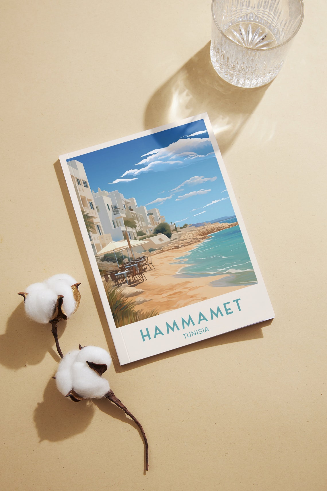 Hammamet Tunisia Beachfront Cafes Turquoise Sea Travel Poster Art - Image 2