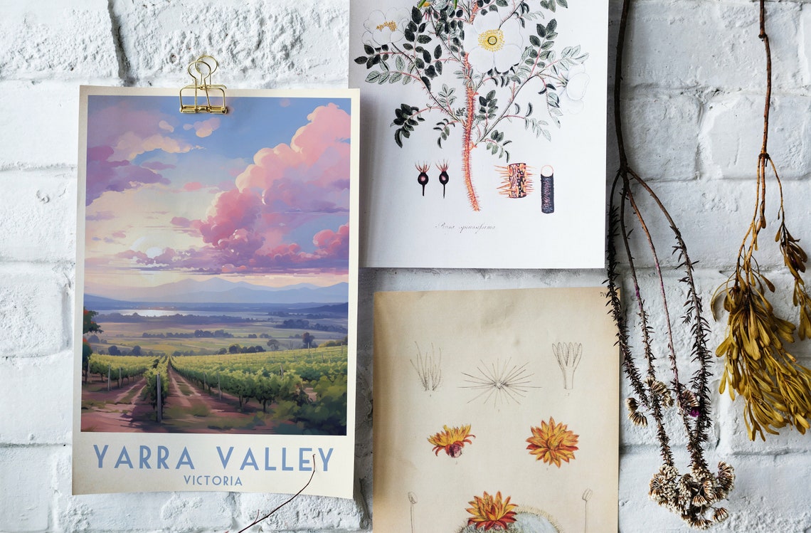 Yarra Valley Victoria Poster with a Sunset over Vineyard Rows - Image 4