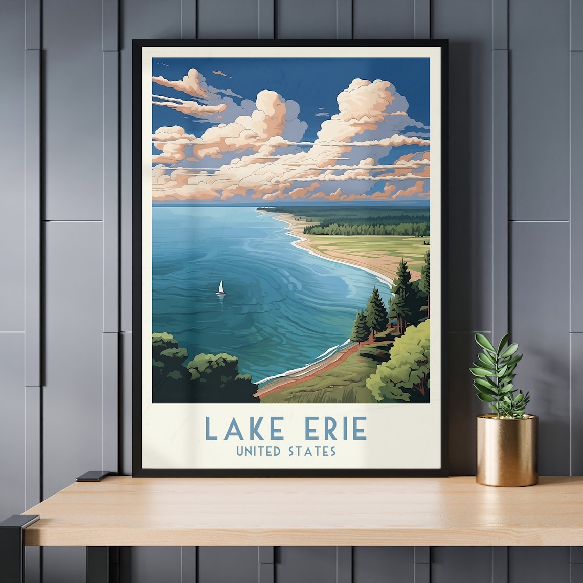 Lake Erie Great Lakes United States Sunset Shoreline Sailboat Poster - Image 3