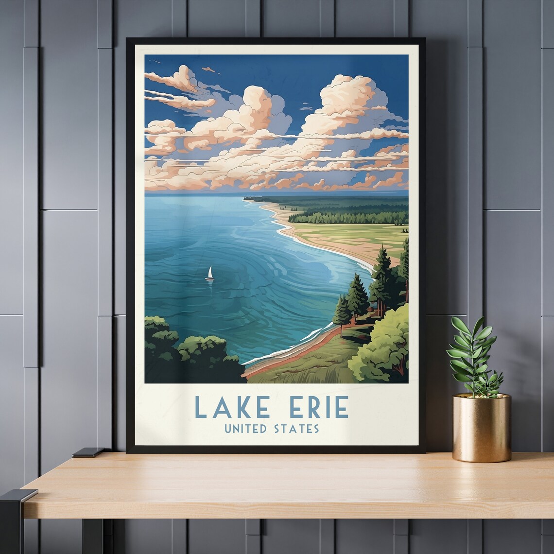 Lake Erie Travel Print United States Home Decor Retro Wall Art Wedding Gift Birthday Gift Print Lake Erie Poster - Image 3