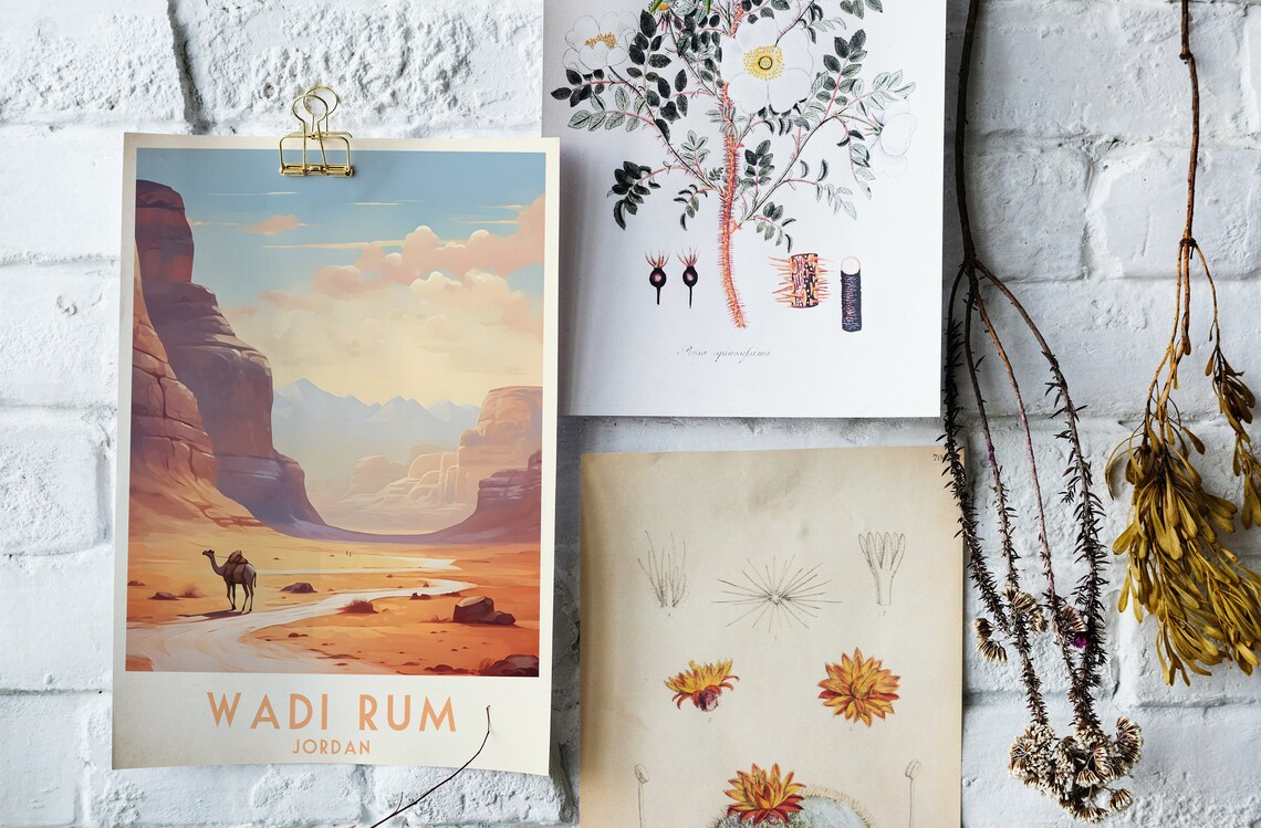 Wadi Rum Jordan Desert Camel Red Cliffs Vintage Travel Poster - Image 4