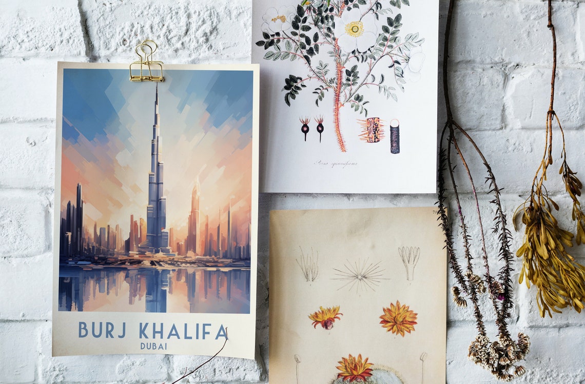 Burj Khalifa Dubai Sunset Skyline Reflections Cityscape Art Poster - Image 4