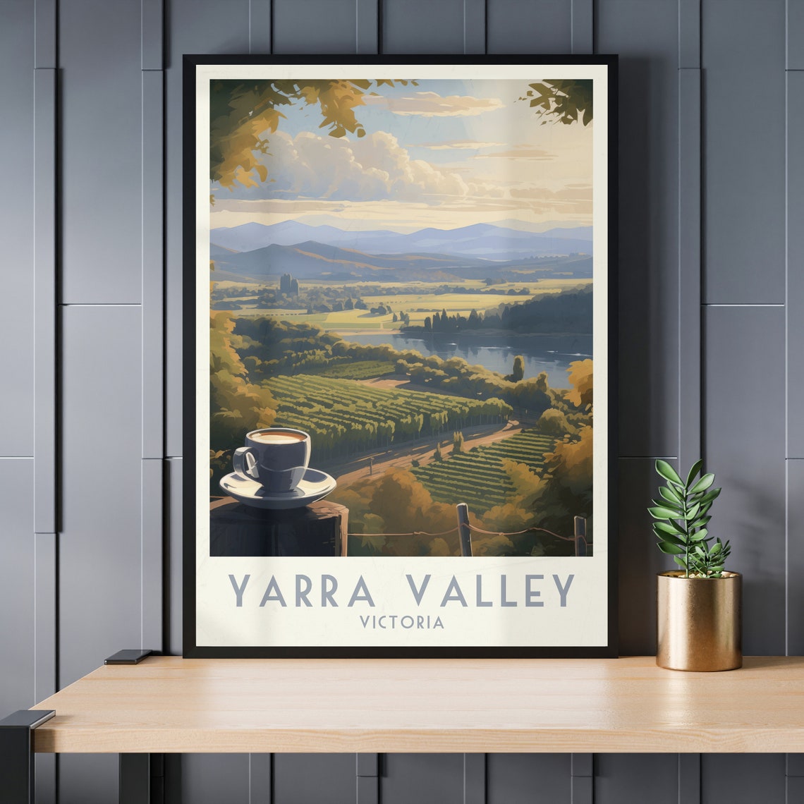 Yarra Valley Victoria Poster with Coffee Over Vineyards and Lake - Image 3