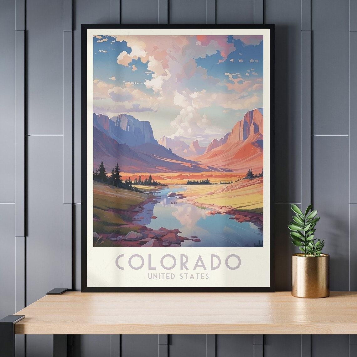 Colorado Red Rock Canyon River Valley Golden Sunset Travel Poster - Image 3