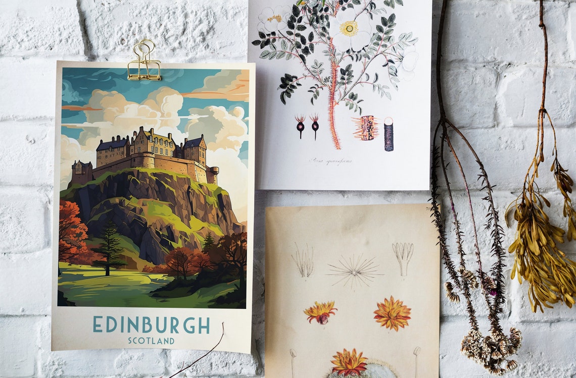 Edinburgh Castle Rock Sunset Highlands Vintage Scotland Travel Poster - Image 4