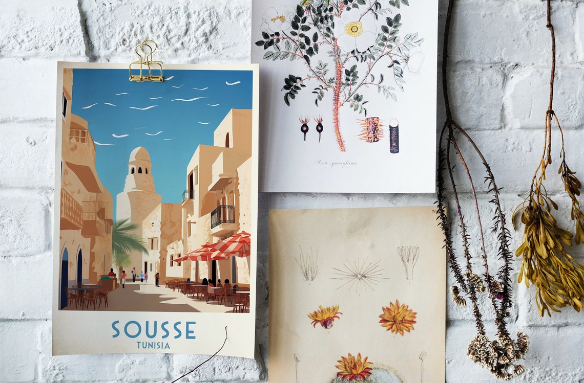 Sousse Tunisia Vintage Medina Old Town Street Cafe Scene Poster - Image 4