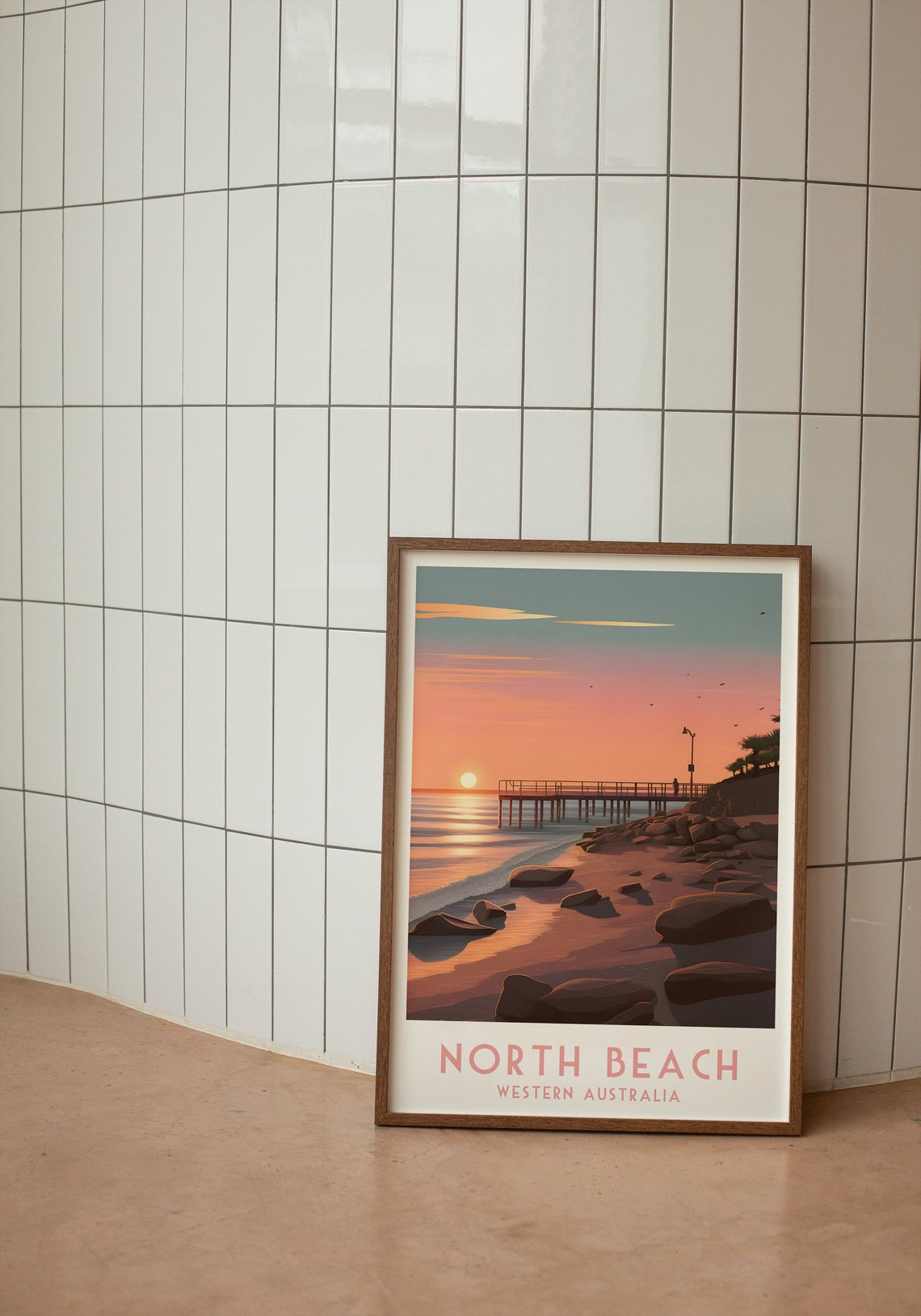 North Beach Western Australia Pier Sunset Ocean View Travel Poster - Image 3