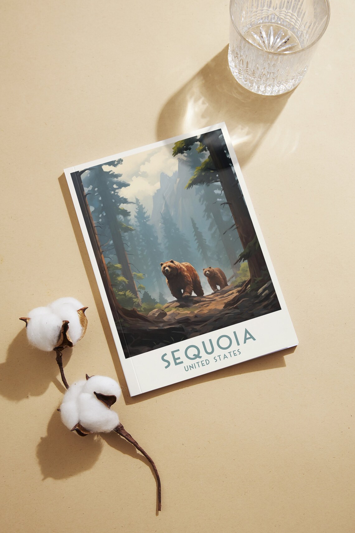 Sequoia Redwood Forest Scene with Two Bears Travel Poster Art - Image 2