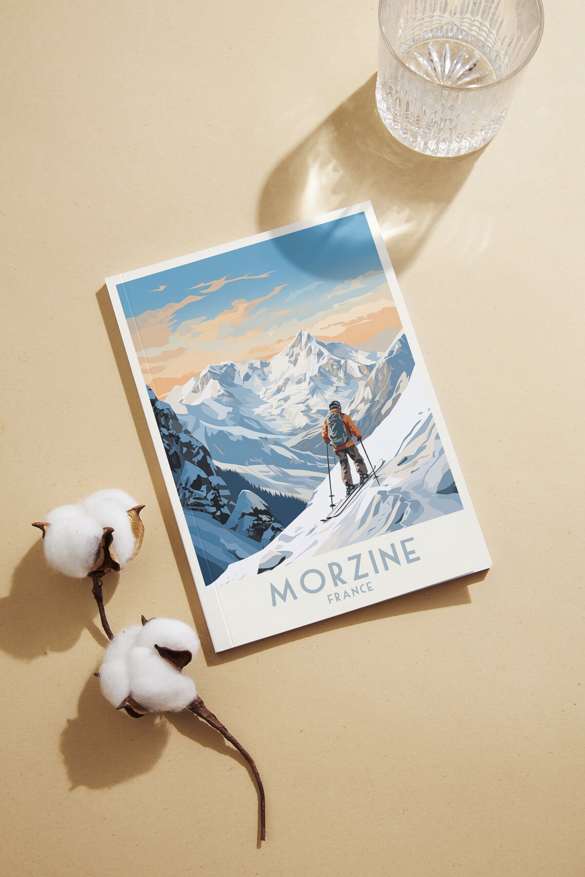 Morzine France Skier at Sunset Over Snowy Peaks Panorama Poster - Image 2
