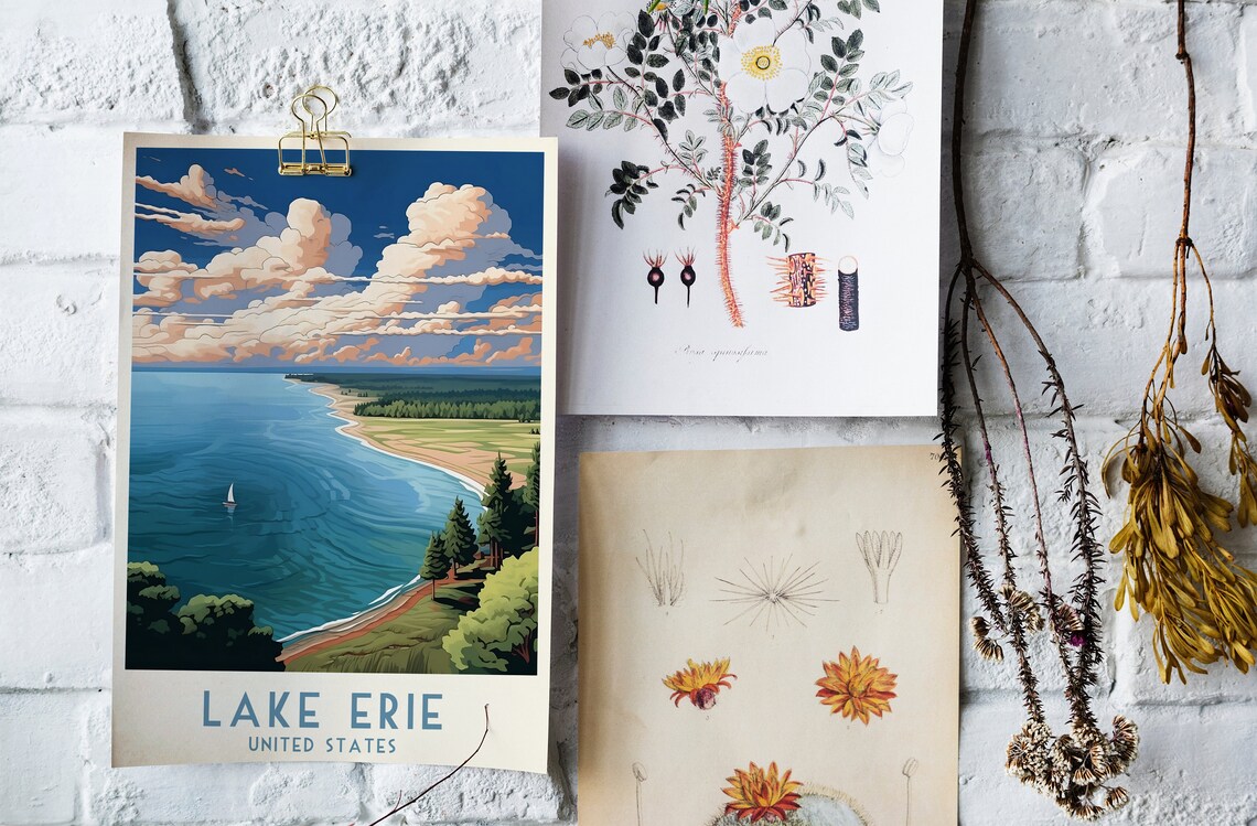 Lake Erie Travel Print United States Home Decor Retro Wall Art Wedding Gift Birthday Gift Print Lake Erie Poster - Image 4