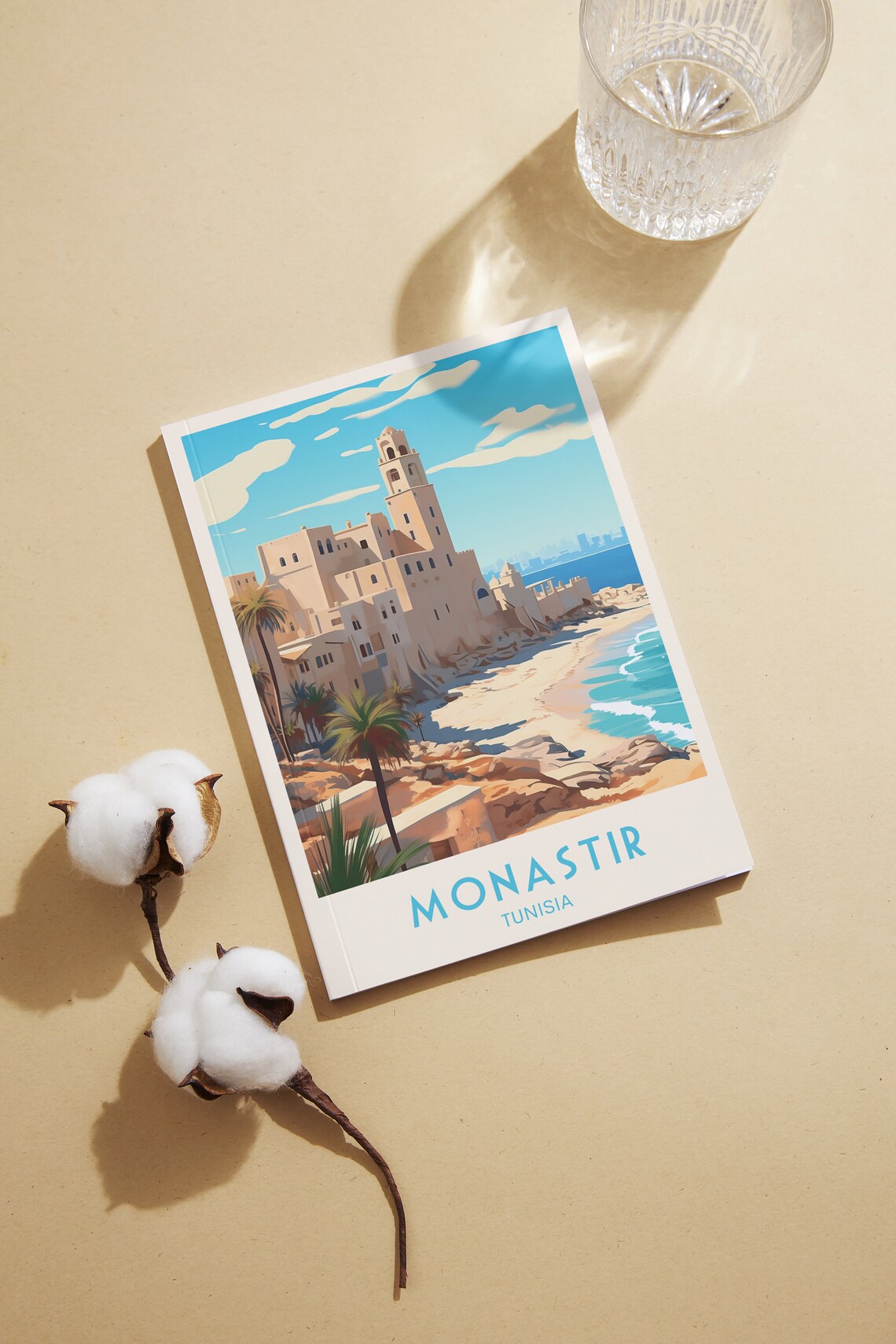 Monastir Tunisia Coastal Fortress Golden Beach Retro Travel Poster - Image 2
