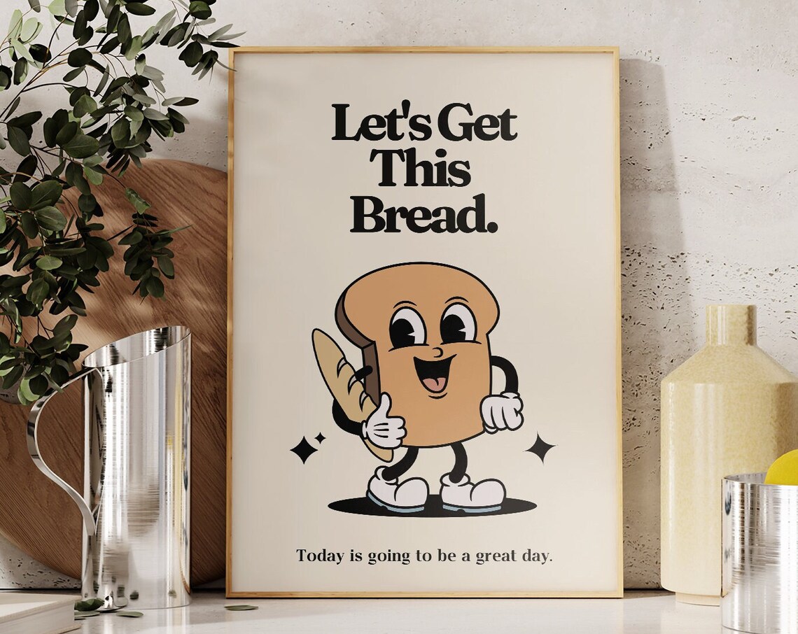 Retro Mascot Lets Get This Bread Poster, Vintage