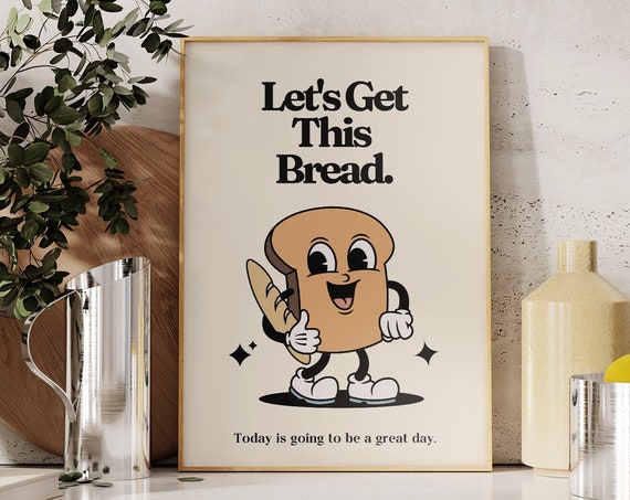 Retro Mascot Lets Get This Bread Poster, Vintage