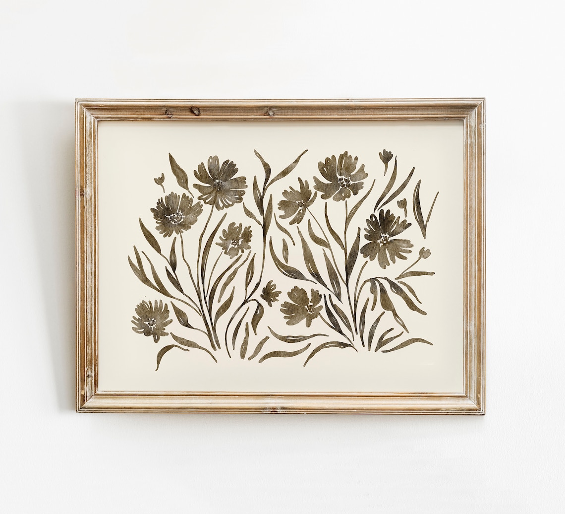 Neutral Wildflower Botanical Art Print, Vintage Inspired