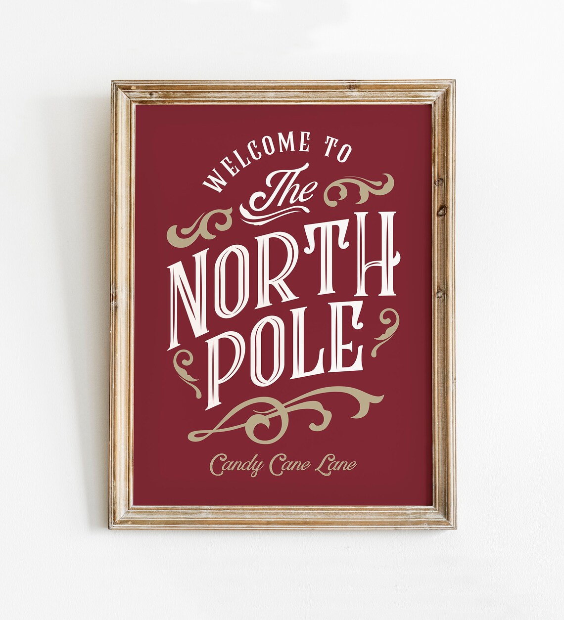 North Pole Vintage Christmas Sign, Holiday Art Print