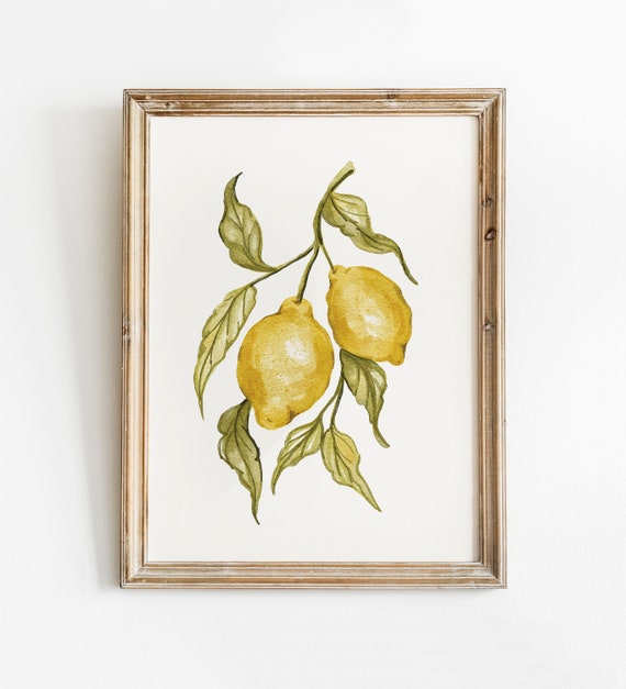 Lemon Watercolor Botanical Art Print, Kitchen Decor