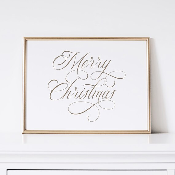 Merry Christmas Elegant Script Calligraphy Holiday Greeting Gold Poster