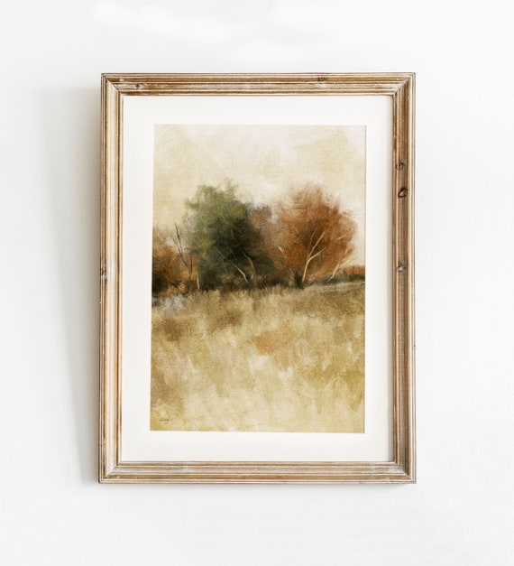 Fall Trees Landscape Print, Vintage Autumn Forest