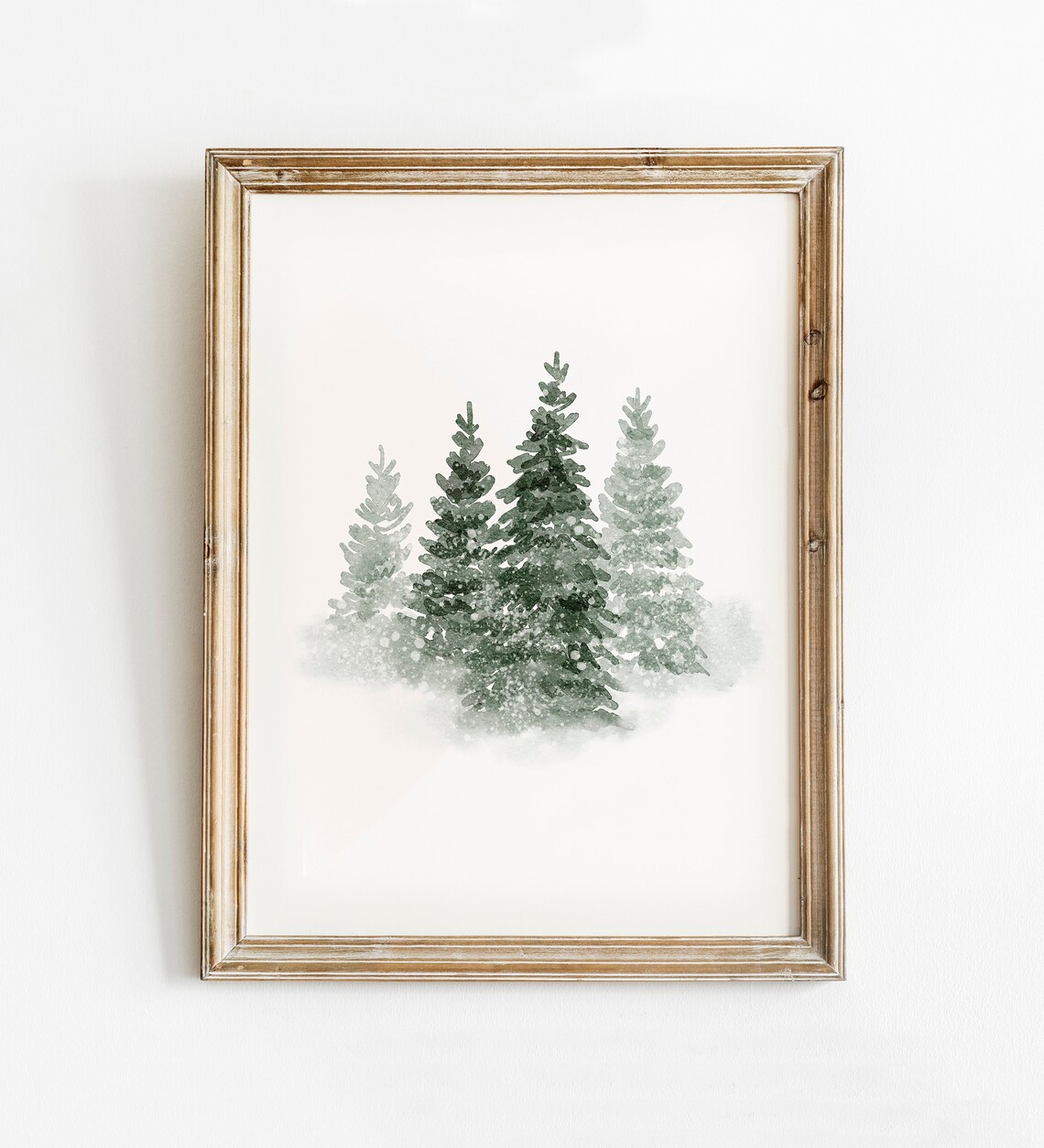 Snowy Evergreen Trees Winter Forest Watercolor Art Print