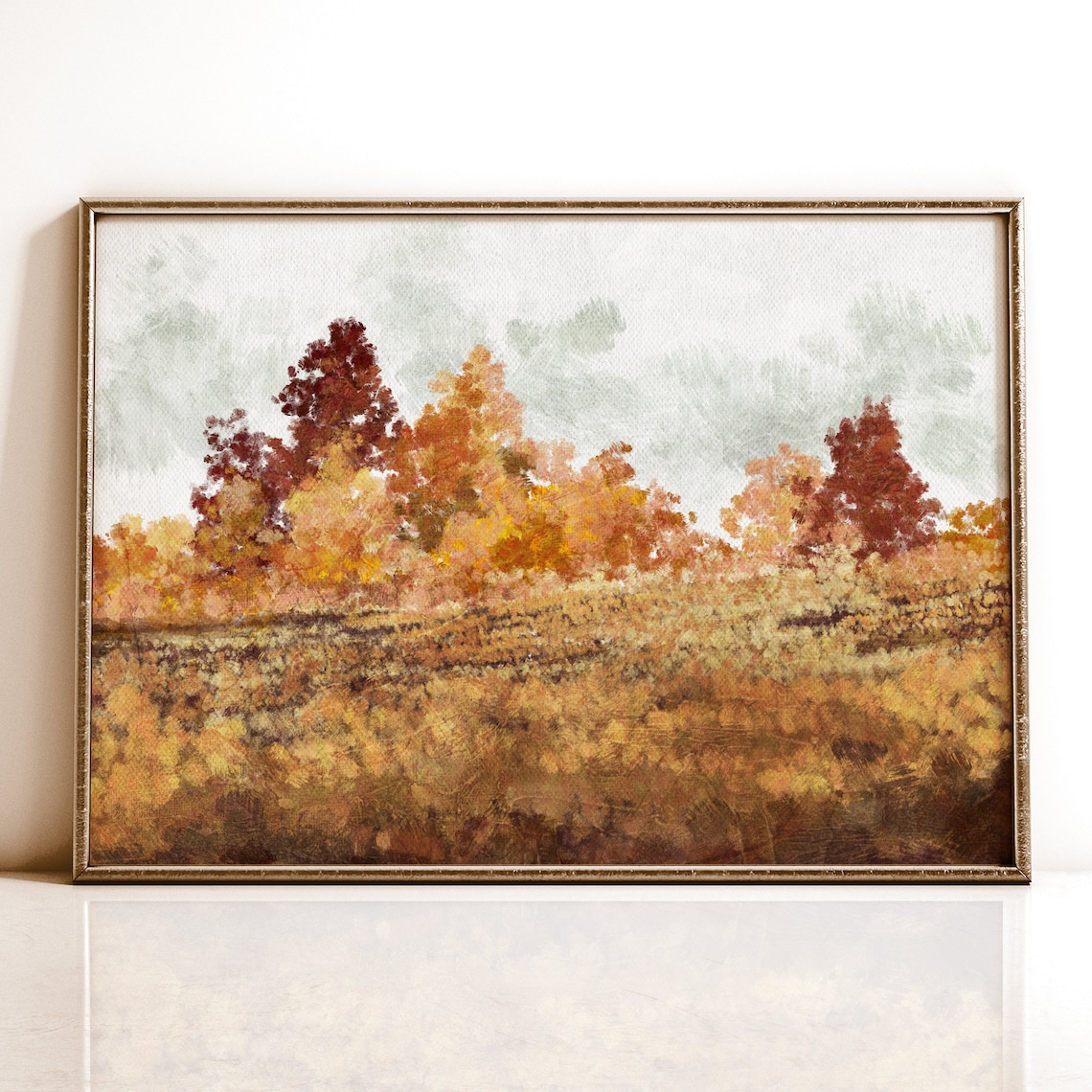 Autumn Landscape Art Print, Vintage Farmhouse Style