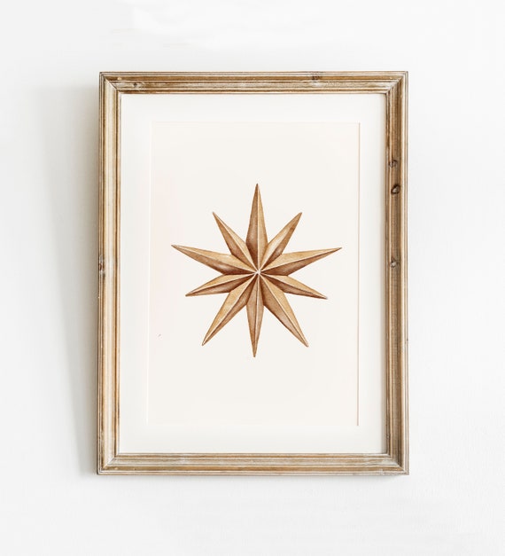 Bronze Gold Star Christmas Art Print, Vintage