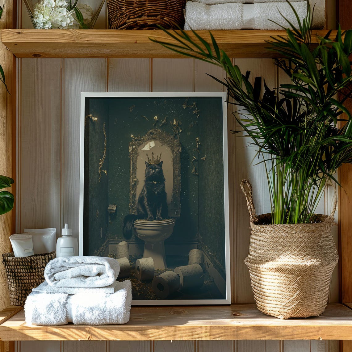 Royal Cat Art Print Funny Gothic Bathroom Decor Whimsical Toilet Wall - Image 3