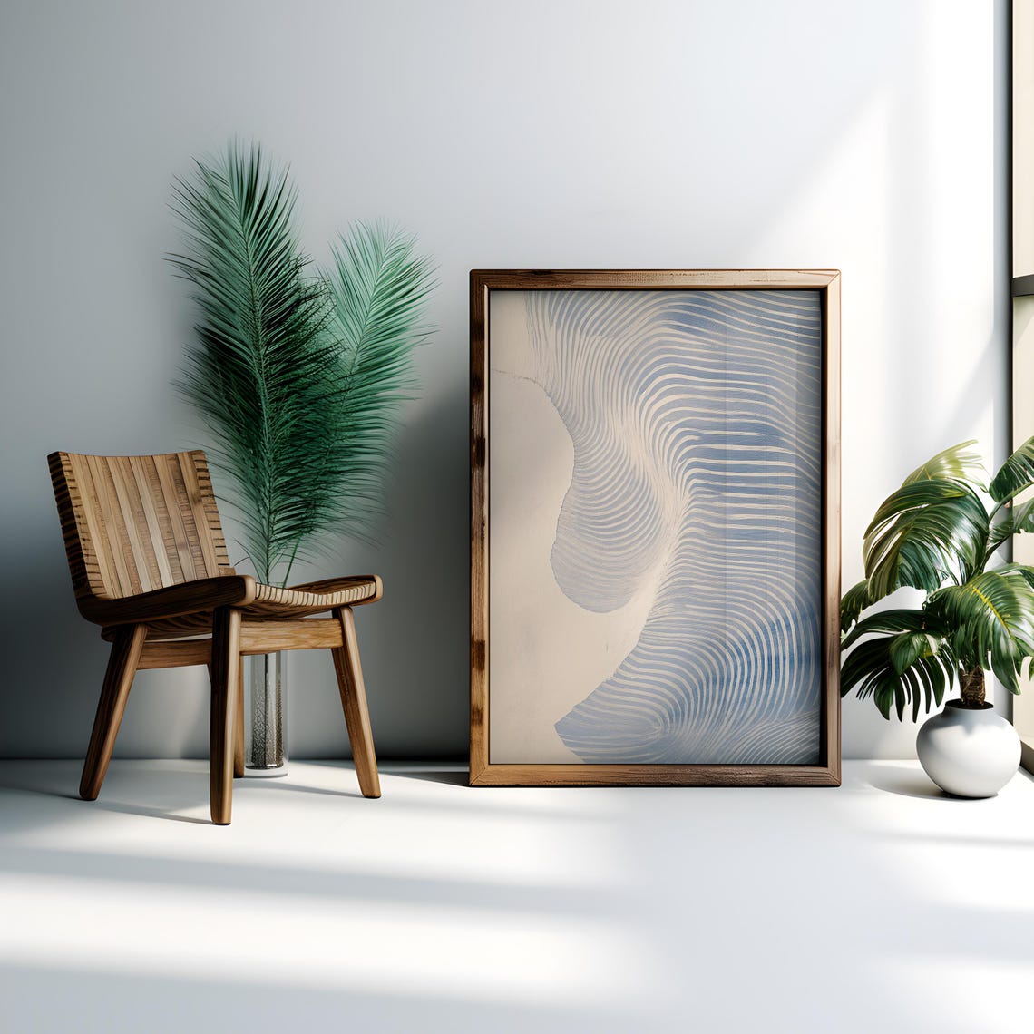 Calming Blue Wavy Line Art Minimalist Abstract Curved Waves Poster - Image 4
