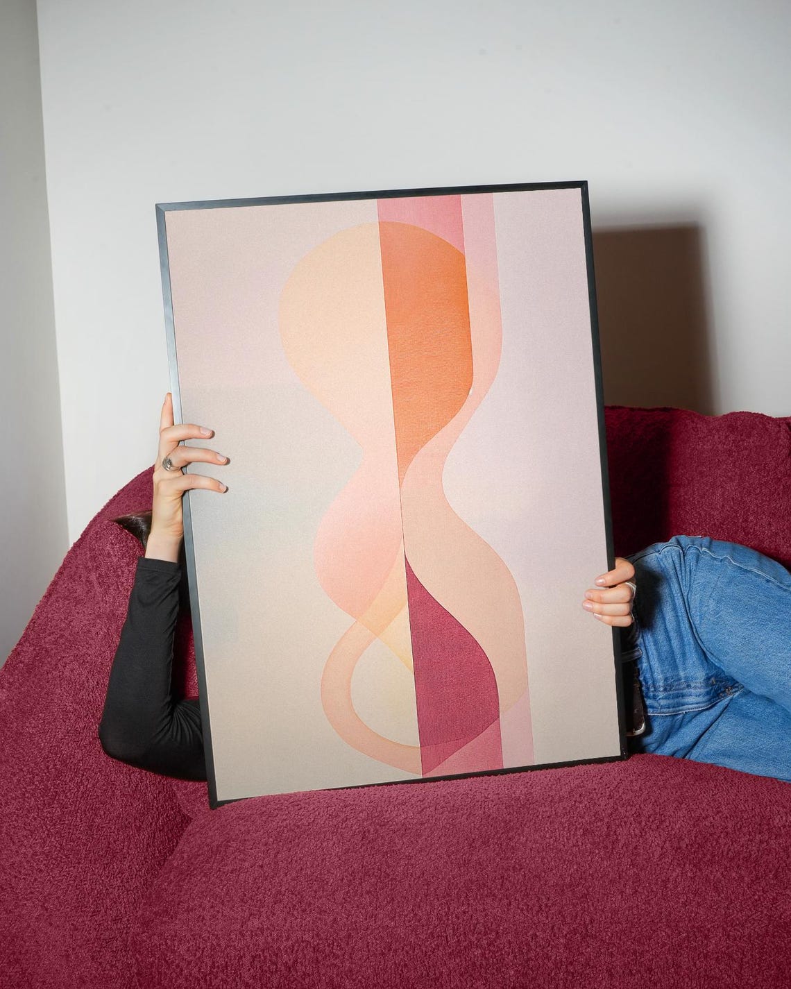 Abstract Pastel Geometric Curves in Orange and Rose Tones Poster - Image 5