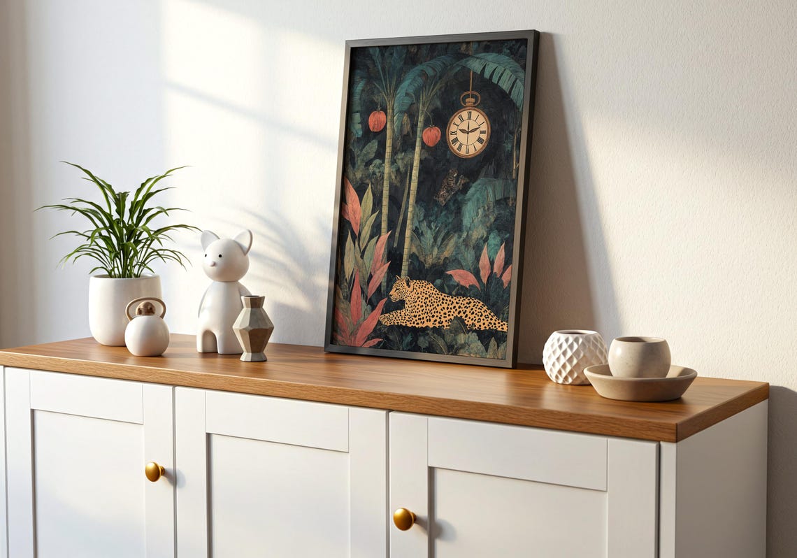 Jungle Clock Leopard Art Print Exotic Timepiece Wall Decor Whimsical Wildlife Illustration - Image 2