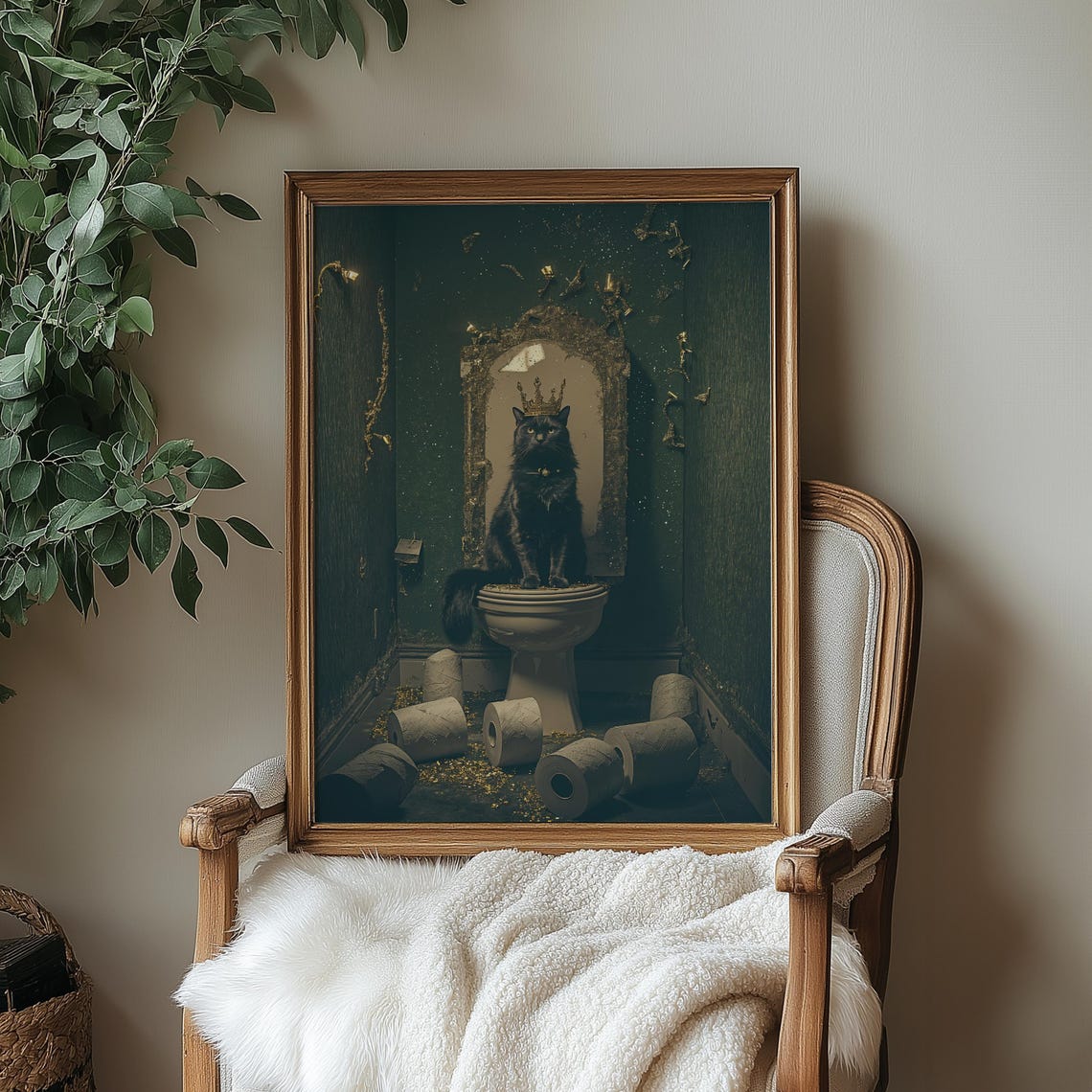 Royal Cat Art Print Funny Gothic Bathroom Decor Whimsical Toilet Wall