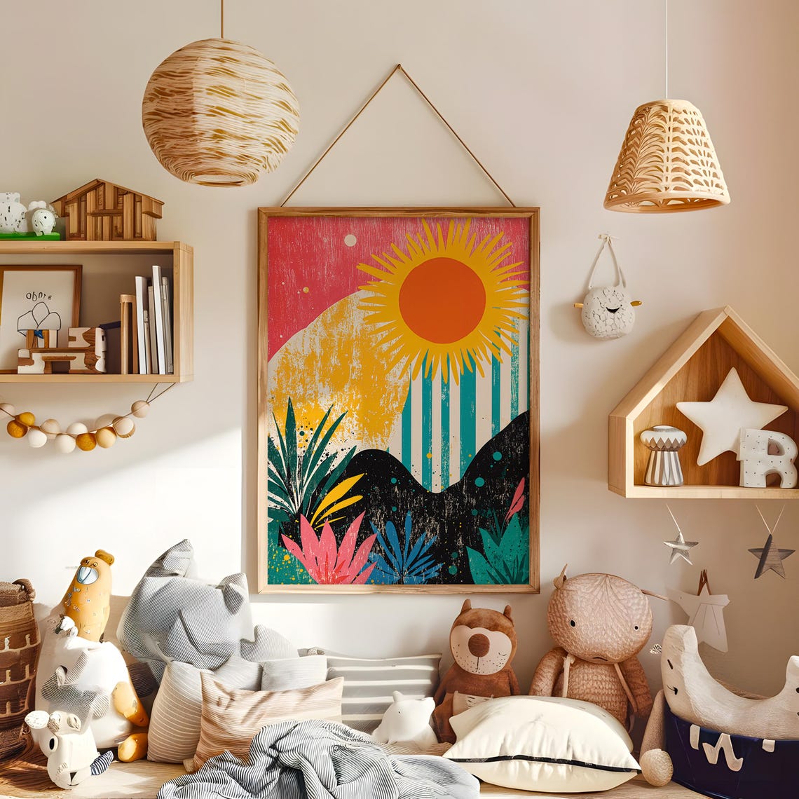 Retro Tropical Sunset Pop Art Print Bold Sun Palm Leaf Colorful - Image 4