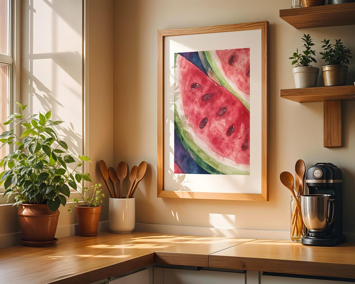 Juicy Watermelon Slice Watercolor Summer Fruit Kitchen Wall Poster - Image 3