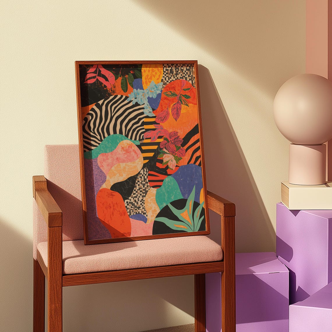 Tropical Zebra Stripe Abstract Collage Maximalist Art Poster - Image 4