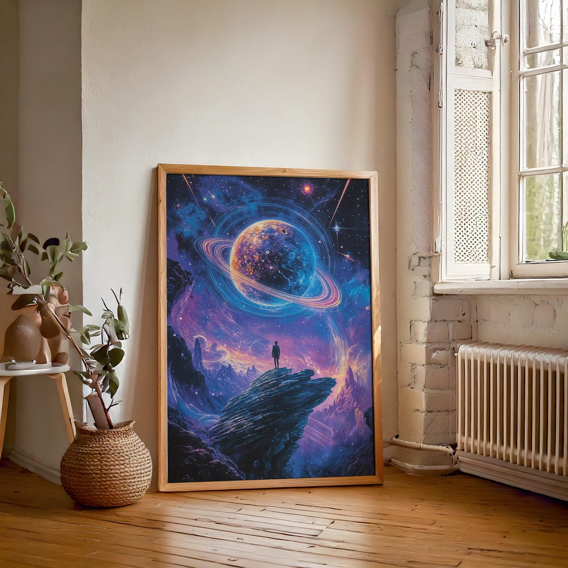 Ringed Planet Cosmic Vista Lone Figure Alien Landscape Sci Fi Poster - Image 5