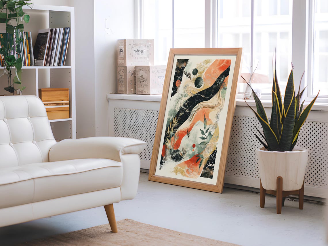 Terracotta Marble Abstract Art Print Botanical Leaves Earthy Decor - Image 4