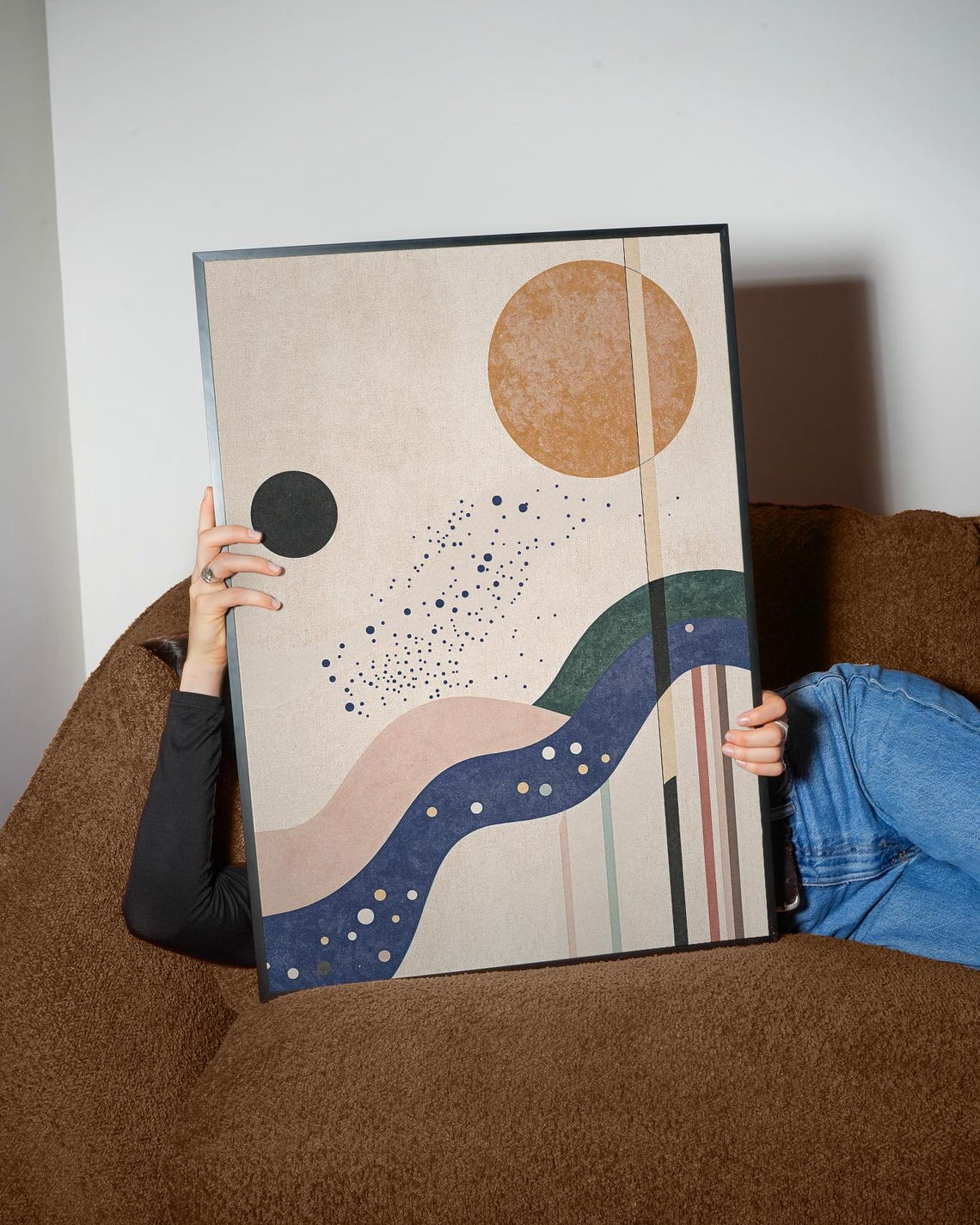 Boho Sun River Abstract Beige Minimalist Mid Century Modern Poster