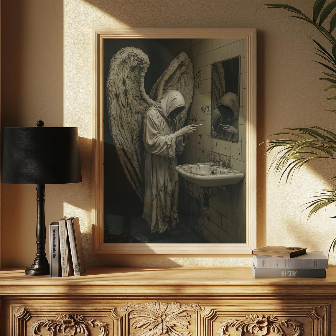 Fallen Angel Gothic Bathroom Decay Wings Dark Surreal Fantasy Poster