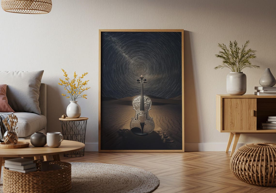 Violin Desert Night Star Trails Celestial Symphony Music Art Poster - Image 2