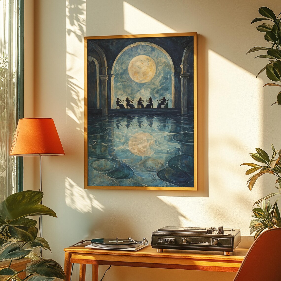 Moonlit Orchestra Concert Night Art Print Full Moon Water Painting - Image 3