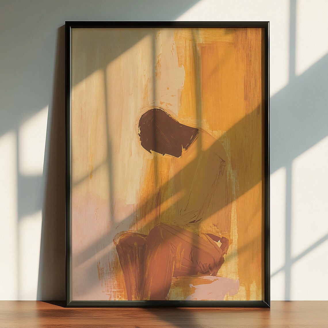 Reflective Man Warm Earthtone Abstract Emotional Portrait Painting Poster - Image 5