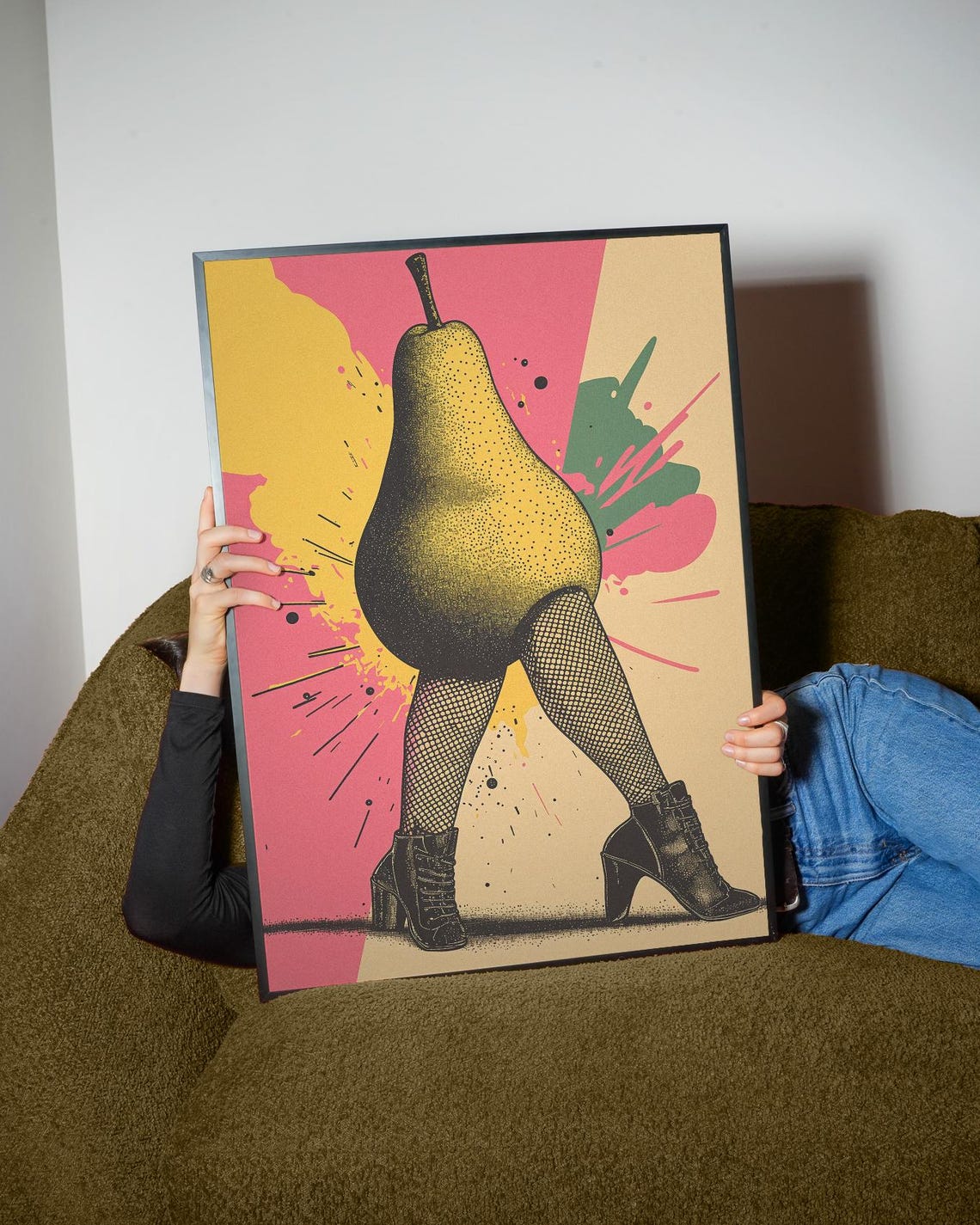 Pop Art Pear Lady Print Funky Retro Fruit Wall