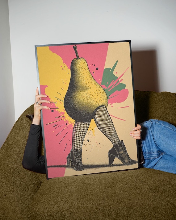 Funny Pear Woman High Heels Pop Art Retro Kitchen Humor Poster