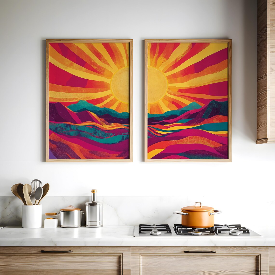 Vibrant Sunset Mountains Retro Boho Art Print - Image 2